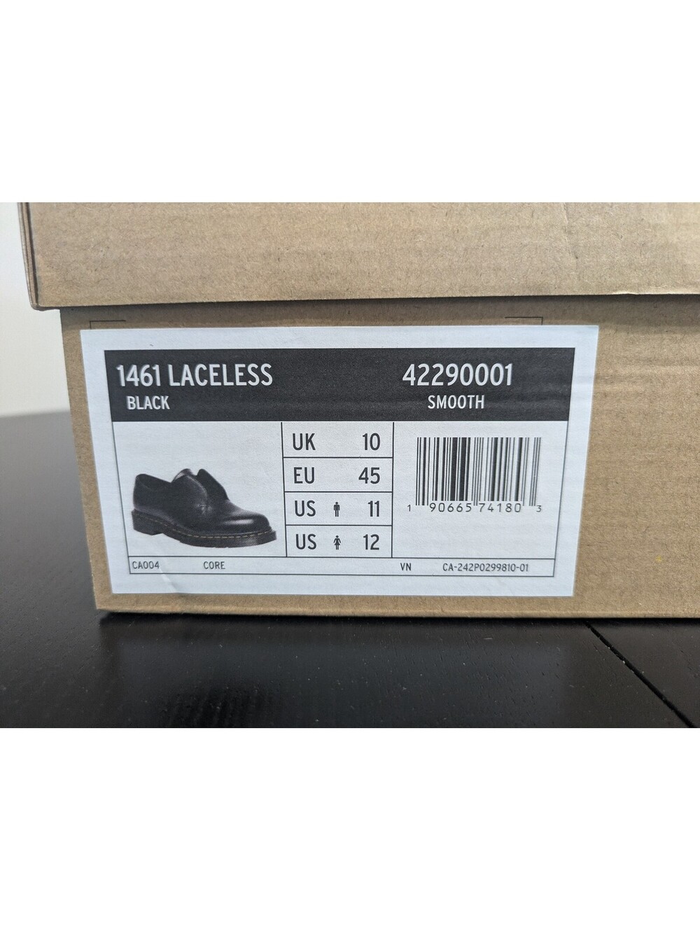 Dr. Martens 1461 Laceless Black Smooth Leather Shoes - Men's 11 - New in box - Picture 6 of 6